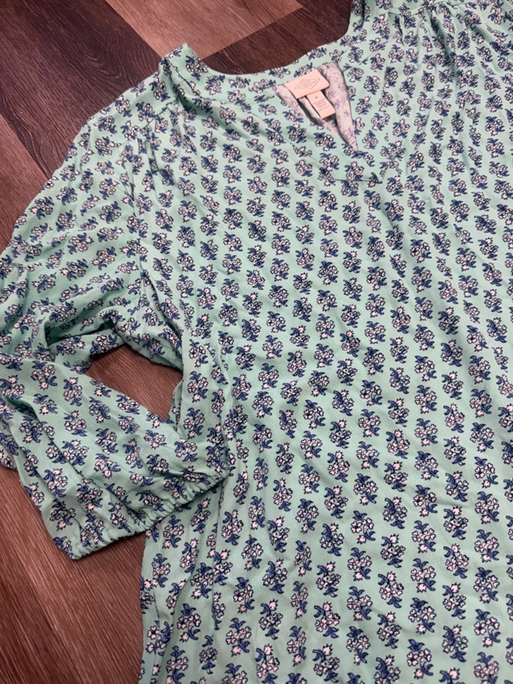St. John's Bay Teal Floral V-Neck Blouse - Picture 3 of 4